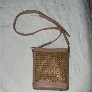 Pink and Tan Crossbody bucket Bag with Woven Design